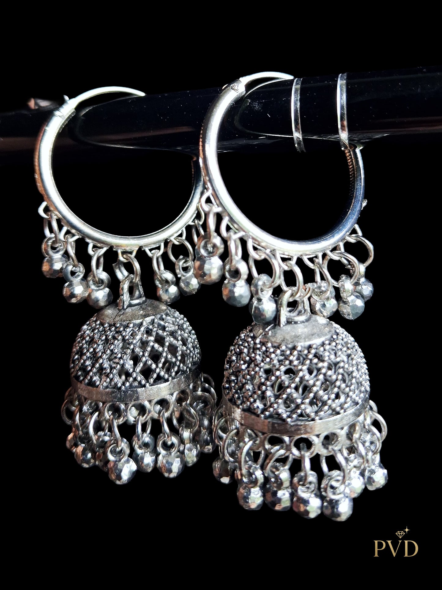 Traditional Oxidized Silver Jhumkas with Chandbali Hoops | PVD Jewellery