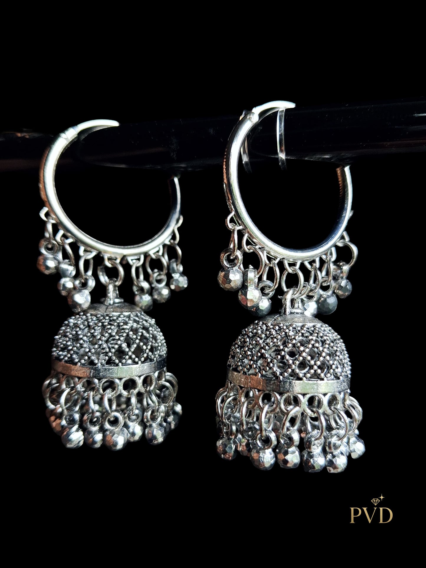Traditional Oxidized Silver Jhumkas with Chandbali Hoops | PVD Jewellery