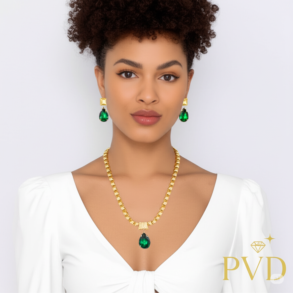 Regal Emerald Green & Gold Choker Set - Heartbeat Moments Collection | PVD Jewellery