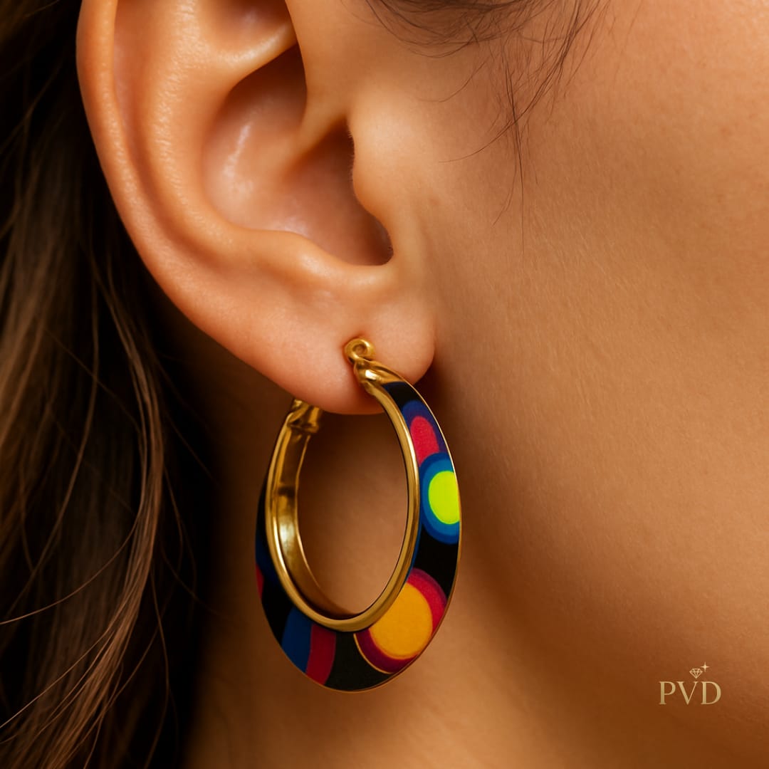 Colorful Geometric Hoop Earrings | PVD Jewellery