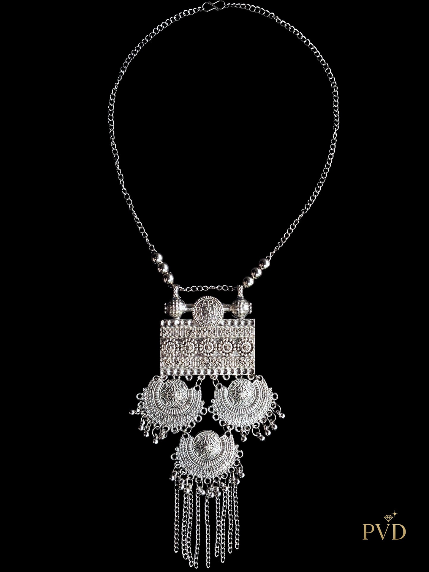 Oxidized Silver Tone Jewellery Set | Ethnic Necklace & Earrings | PVD Jewellery