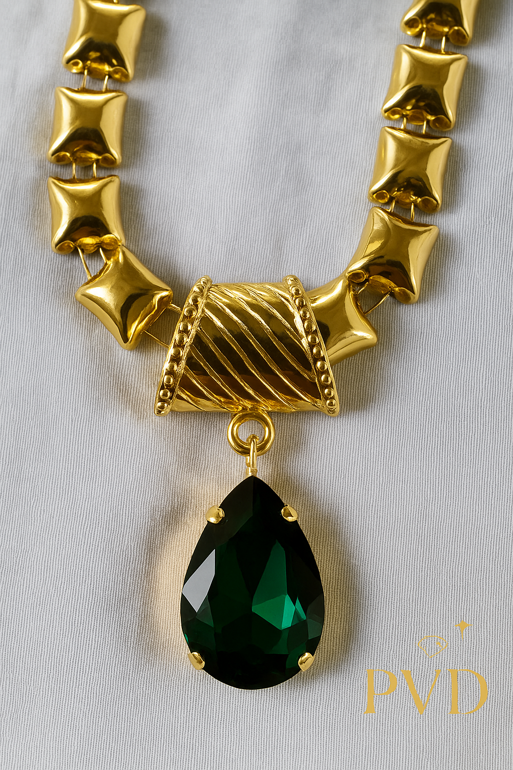 Regal Emerald Green & Gold Choker Set - Heartbeat Moments Collection | PVD Jewellery