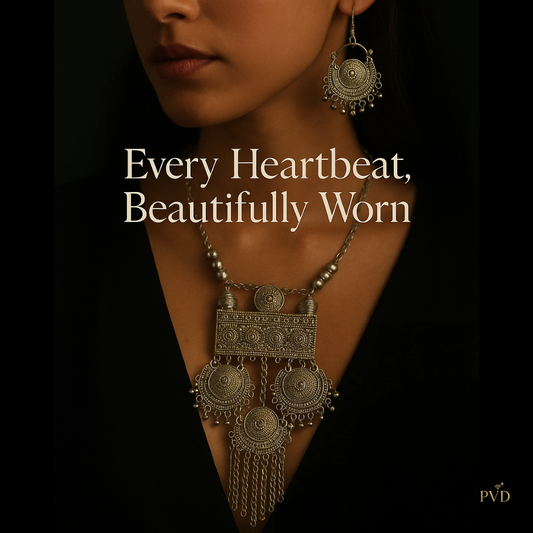 Oxidized Silver Tone Jewellery Set | Ethnic Necklace & Earrings | PVD Jewellery